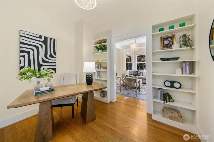 Large landing on the main level makes for a convenient office space