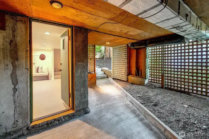 Exterior entrance to the lower level under the deck.