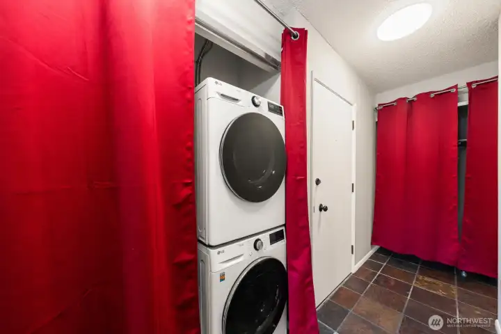 Laundry utility, entry door & closet area as it really is.