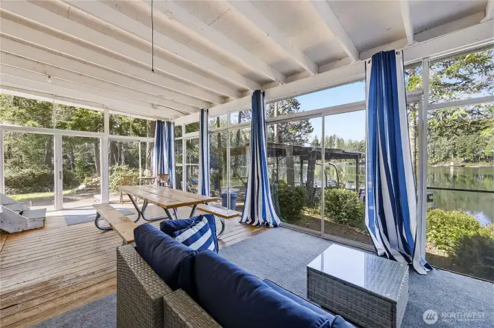 Sun room with lake views