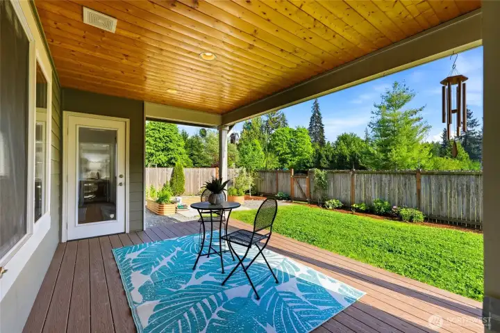 Covered Trex deck with gas hookup for grilling.  Easy, low-maintenance space to relax and enjoy the outdoors.
