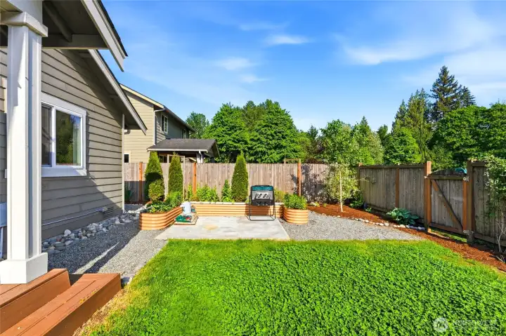 Fully fenced backyard with direct gate access to the neighborhood park.