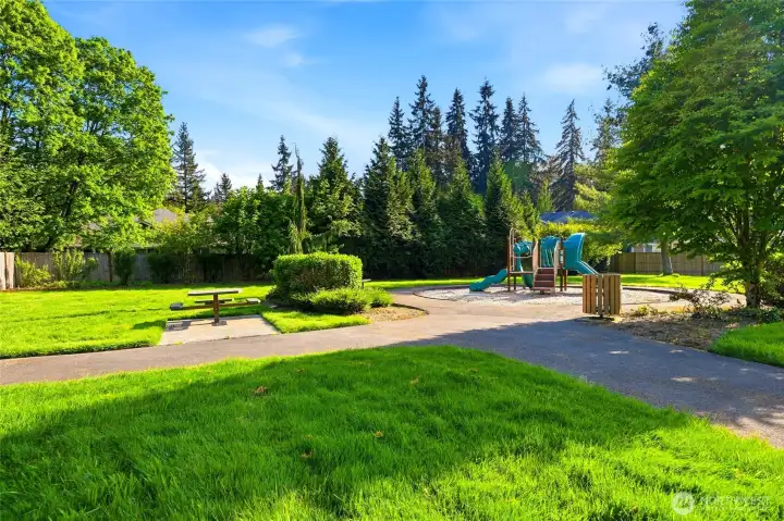 Park includes benches for relaxing and enjoying meals.