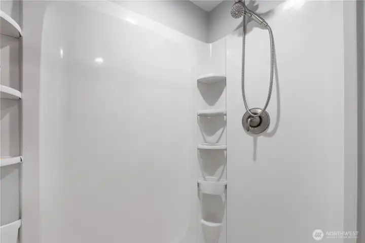 Lower level bathroom shower. Lower level bathroom shower.