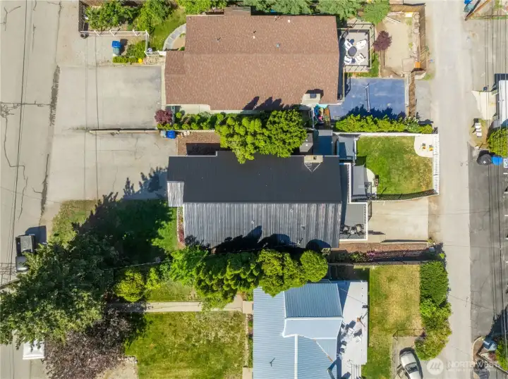 Overhead view of home and lot. Overhead view of home and lot.