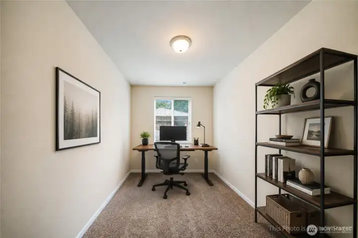 Virtually staged as an office, it could also be a bedroom. The closet is behind the camera. Virtually staged as an office, it could also be a bedroom. The closet is behind the camera.
