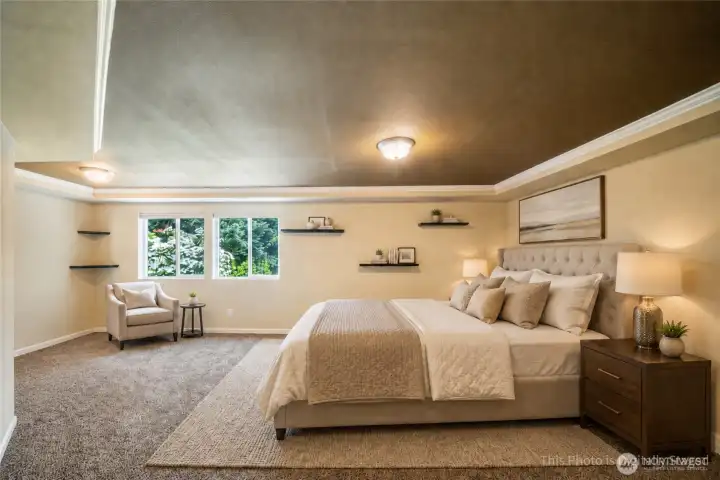 The primary bedroom is HUGE! Virtually staged. The primary bedroom is HUGE! Virtually staged.