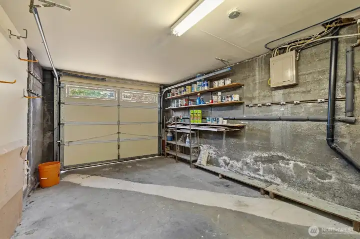 Single car garage with storage.