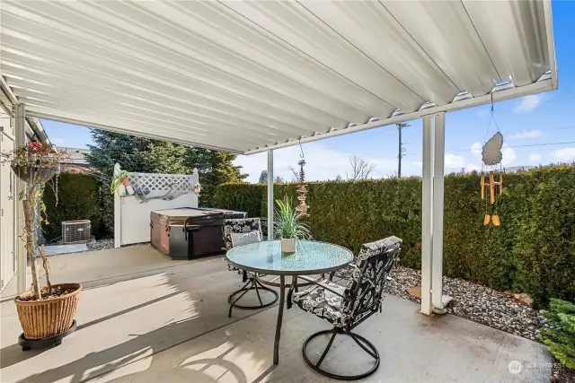 Private patio with gorgeous views. Hot tub conveys with home.