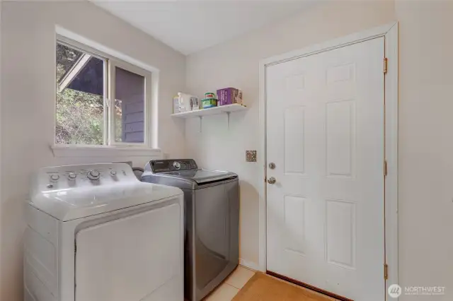 Washer and dryer stay! Door to the garage and a sink on the right side.
