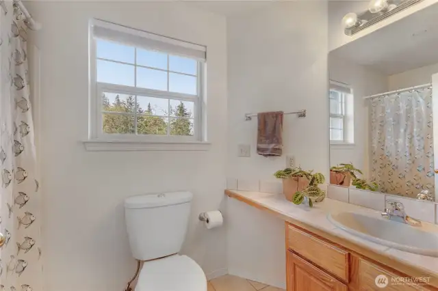 Main bathroom with tub and shower on Upper level
