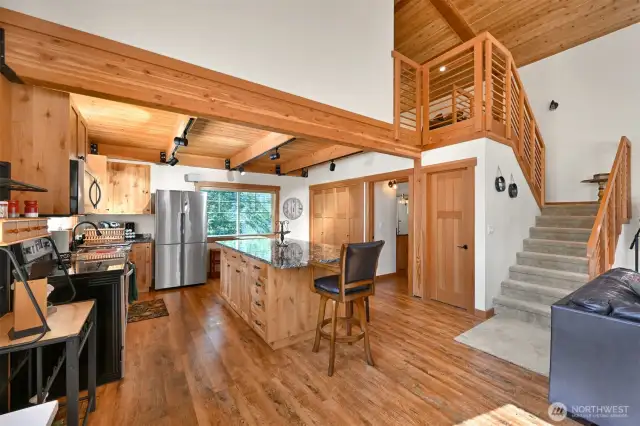 Off the kitchen is the bathroom, coat closet and the washer and dryer closet.
