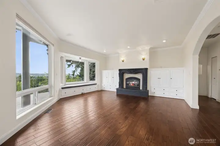 Gorgeous Living room with custom cabinets and new lighting