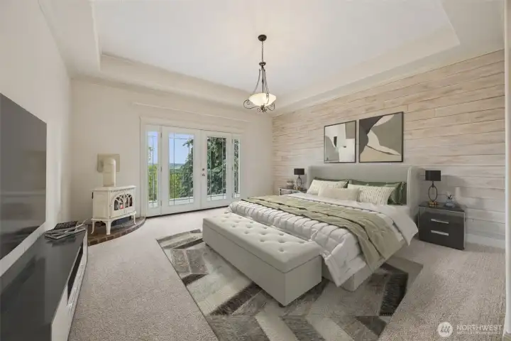 Primary Suite with gas stove. Virtually staged