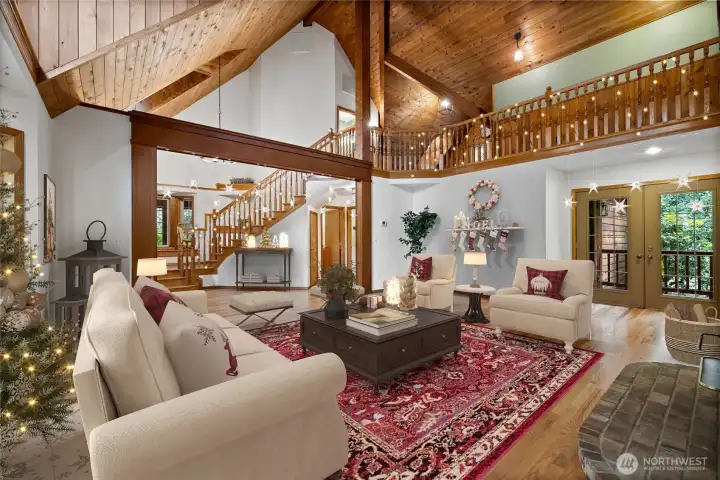 Grand living room! Virtually staged.