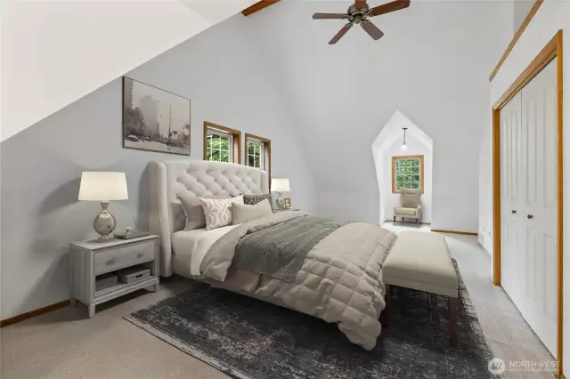 Oversized upstairs bedroom. Virtually staged.