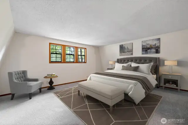 Large cabin bedroom. Virtually staged