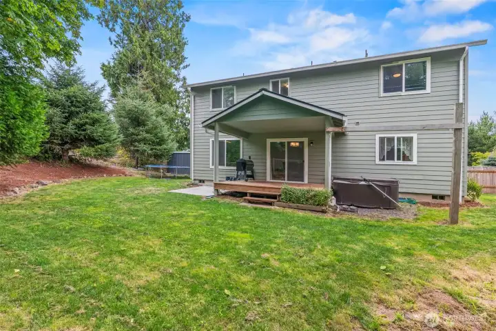 Cement plank siding, mature landscaping...