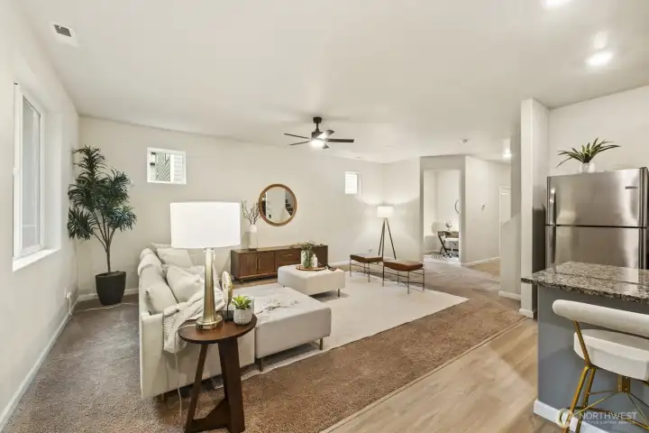 View from the dining room looking into the living room