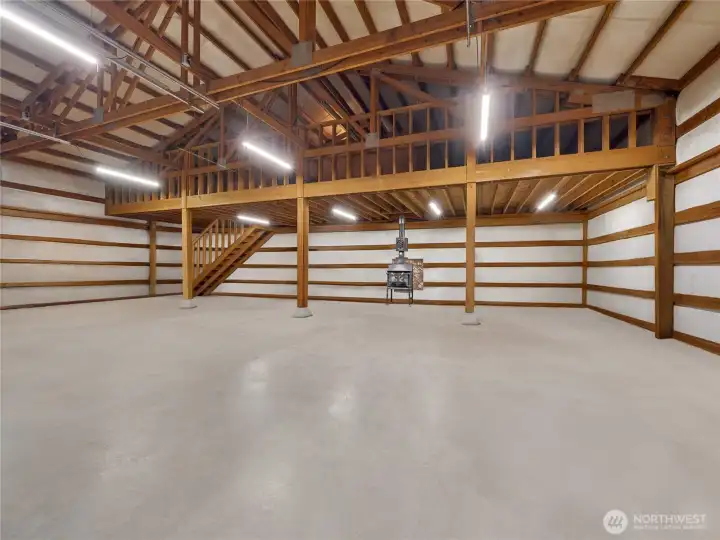 Besides the lower area, check out the loft for storage galore! The shop is fully heated.