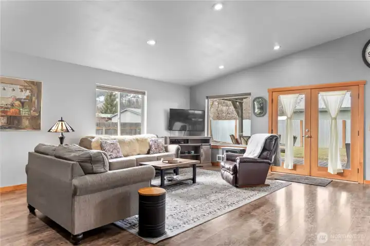 French doors lead to the covered 'outdoor room'.