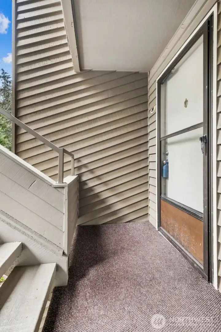 Enjoy private outdoor entry, just 7 steps up from the parking lot.