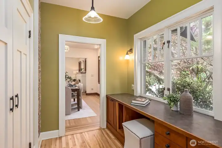 Remodeled kitchen with granite countertops and stainless appliances. Built-in desk, tons of pantry space and spice rack.