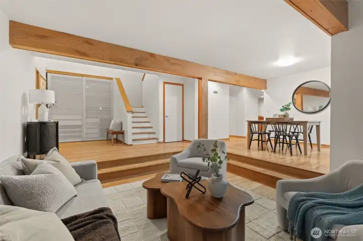 Open-concept design enhances the connection between the living room, dining area, and adjacent spaces. Open-concept design enhances the connection between the living room, dining area, and adjacent spaces.