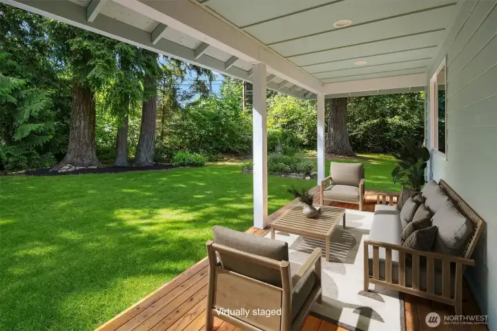 Newly reconstructed covered deck off family room