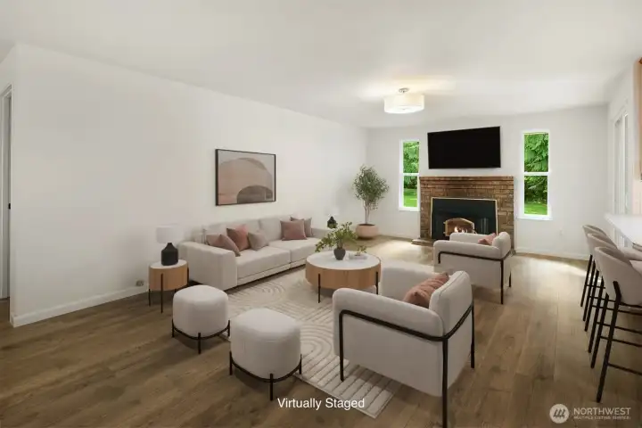 Spacious family room with wood burning fireplace!