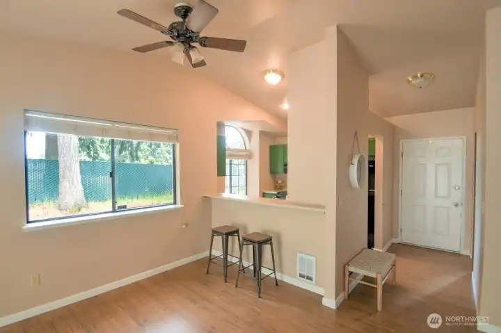 Handy counter seating plus lots of room for a full dining set up.
