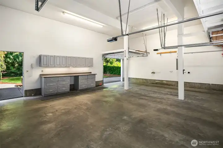 Rear garage door provides easy access to the back yard.