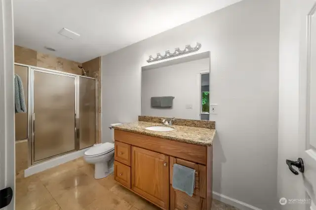 3/4 bath with walk in shower on the main level