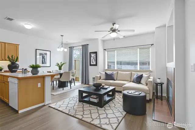 Virtually Staged Living/Dining Room and Kitchen