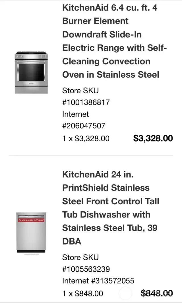 Appliances to be delivered shortly