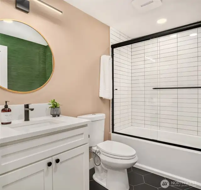 Upstairs powder room with additional shower