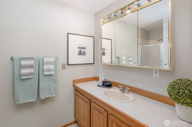 Lower level 3/4 bathroom has entrance from 3rd bedroom (consider adding a door to bonus room for a jack-n-jill style bathroom!)