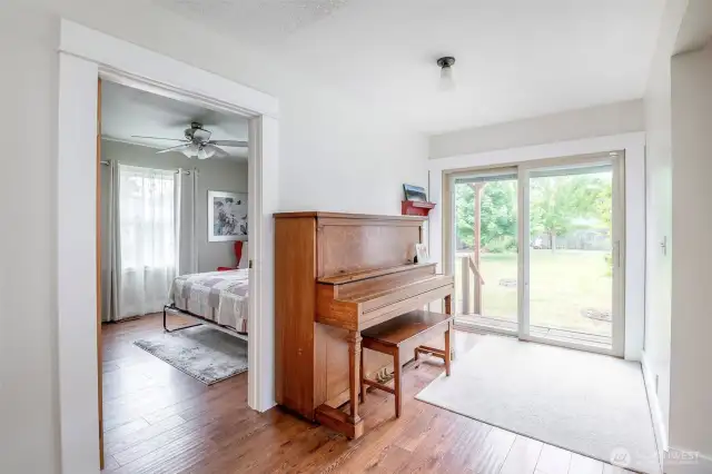 Past the dining room is the walkout sliding door.