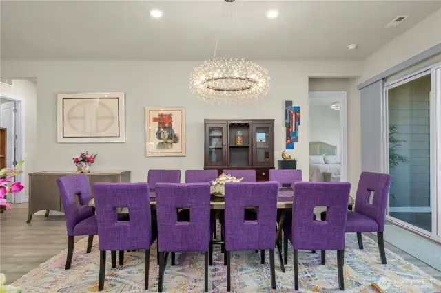 Hosting large gatherings is no problem!  The custom chandelier is magnificent!