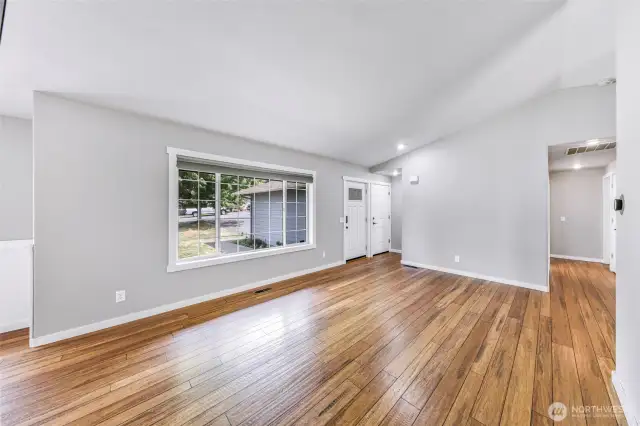 Hardwood floor throughout main living area