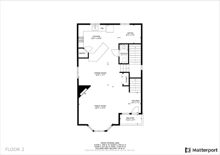 Main level features an open living space. Family room, dining room, kitchen with barstools for additional eating space, powder room and nook for a home office or breakfast seating.