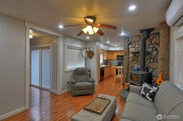 Living room that flows into kitchen