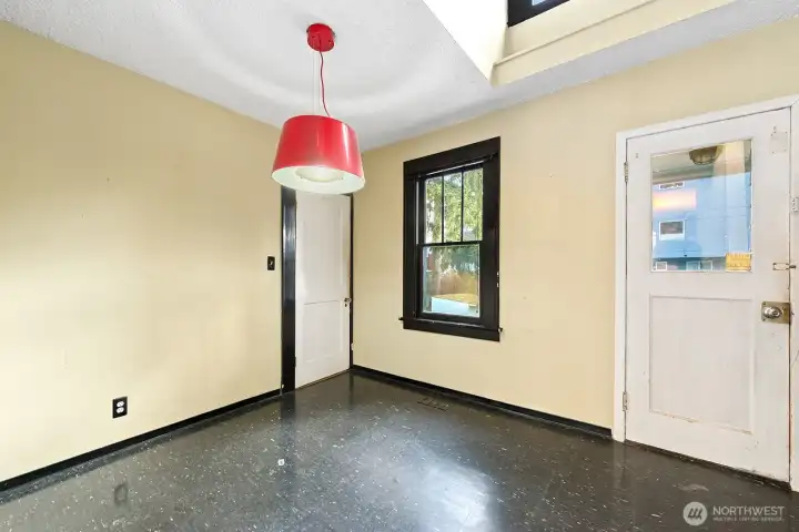 dining room with large pantry/storage closet