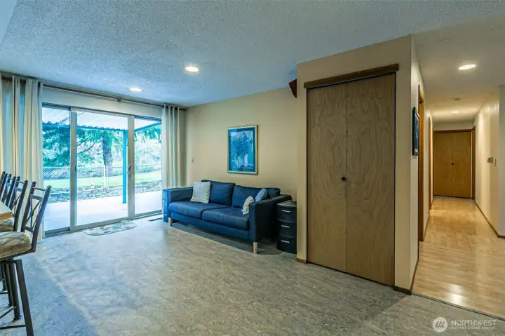 The dining room and hallway are seen here.