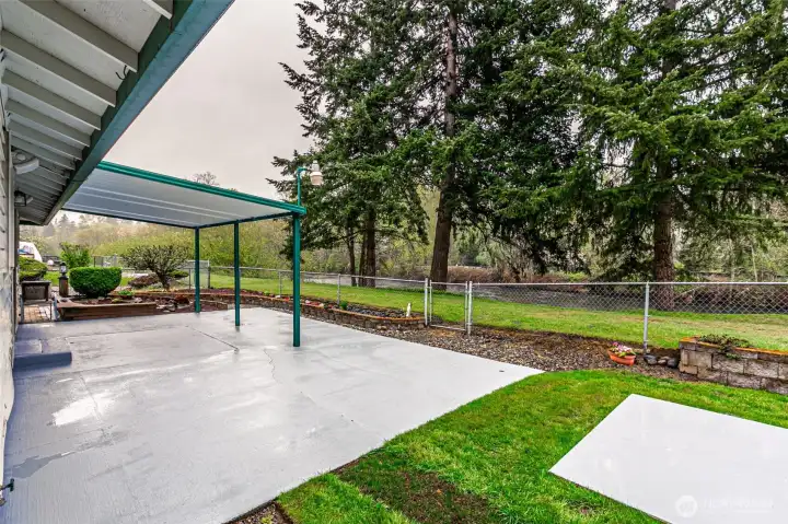 The patio and backyard.