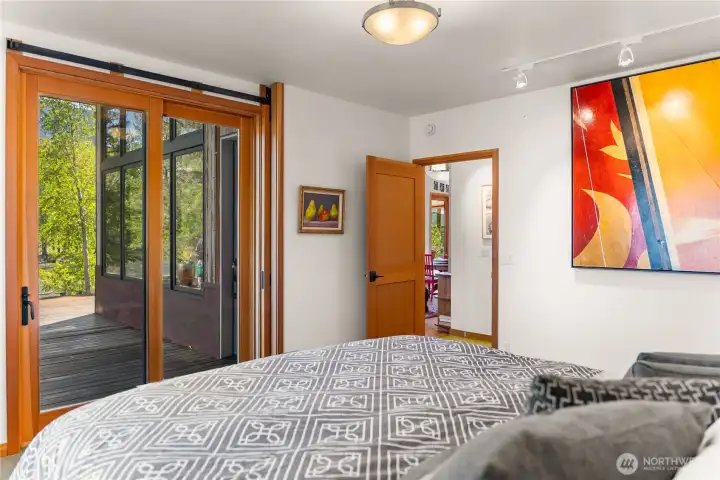 Large pocket door can be closed to create privacy.