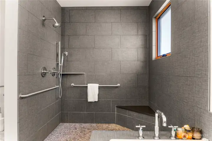 Primary bathroom shower.  ADA compliant.