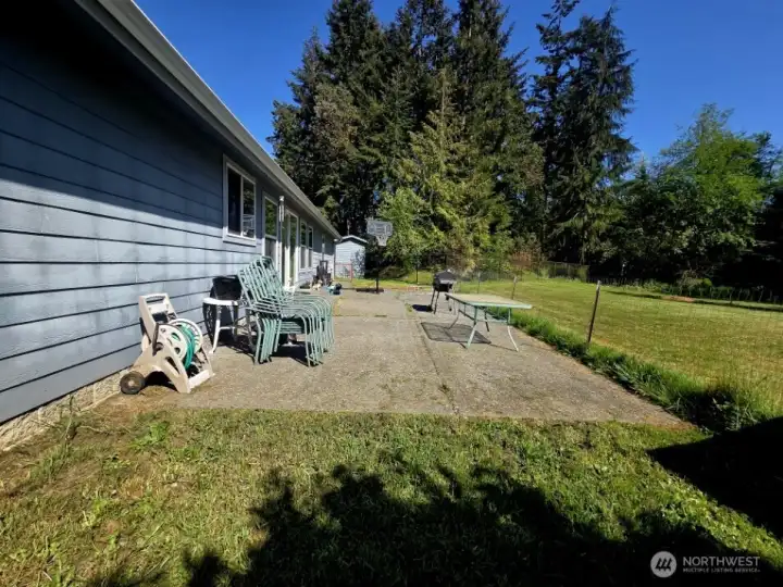 Backyard stops at fence line, but land in the back is owned by development.