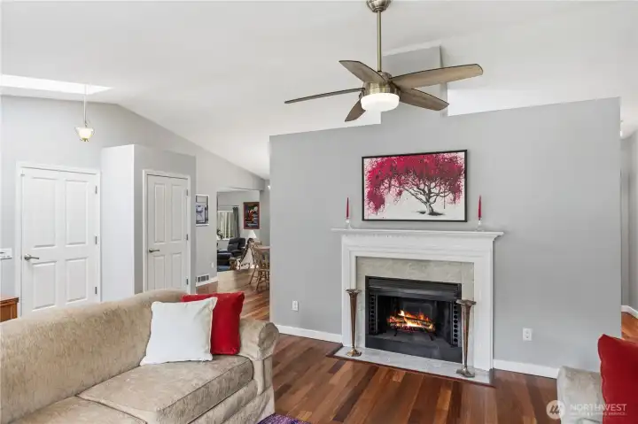 Skylights bring more natural light in. View towards the dining room and family room.