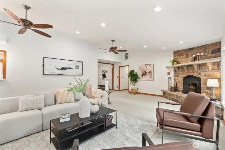 Gorgeous livingroom!!  Stay cozy all winter long with the wood burning fireplace!